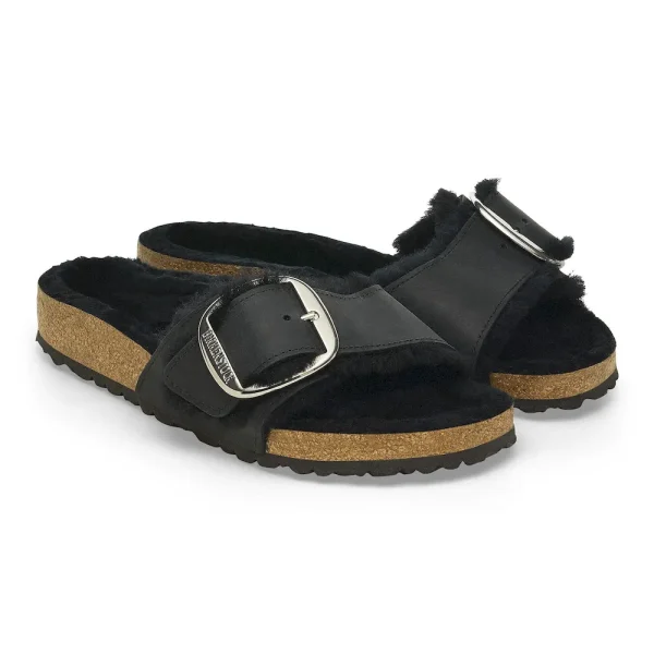 Madrid Big Buckle Shearling Oiled Leather Black - Image 10