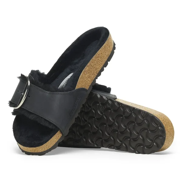 Madrid Big Buckle Shearling Oiled Leather Black - Image 6