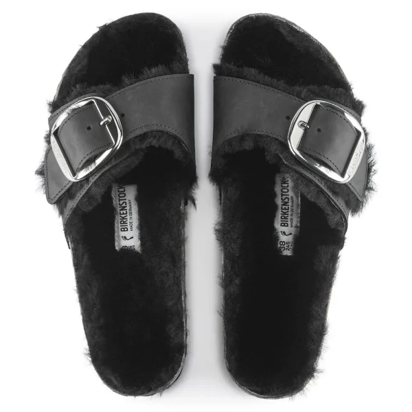 Madrid Big Buckle Shearling Oiled Leather Black - Image 7