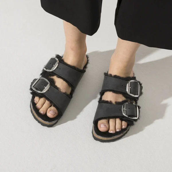 Arizona Big Buckle Shearling Oiled Leather Black - Image 3