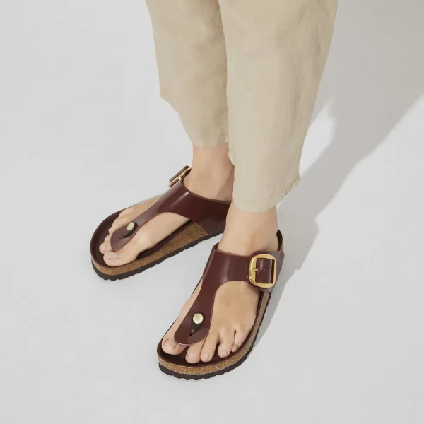 Gizeh Big Buckle Natural Leather Patent High Shine Chocolate - Image 3