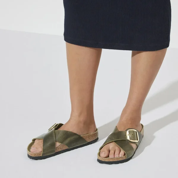 Siena Big Buckle Oiled Leather Olive Green - Image 3