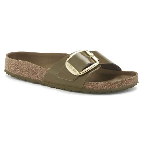 Madrid Big Buckle Natural Leather Patent High Shine Mud Green