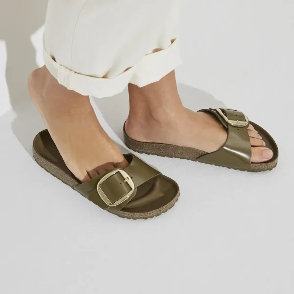 Madrid Big Buckle Natural Leather Patent High Shine Mud Green - Image 9