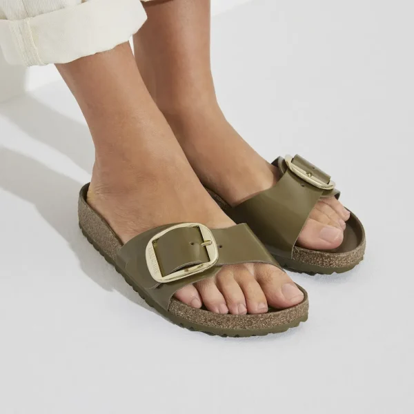 Madrid Big Buckle Natural Leather Patent High Shine Mud Green - Image 3