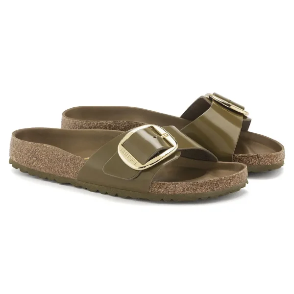 Madrid Big Buckle Natural Leather Patent High Shine Mud Green - Image 6