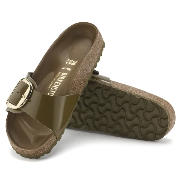 Madrid Big Buckle Natural Leather Patent High Shine Mud Green - Image 4