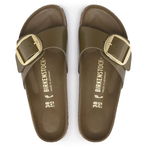 Madrid Big Buckle Natural Leather Patent High Shine Mud Green - Image 5