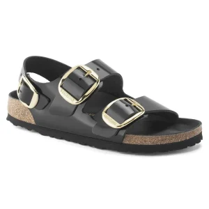 Milano Big Buckle Natural Leather Patent High Shine Black