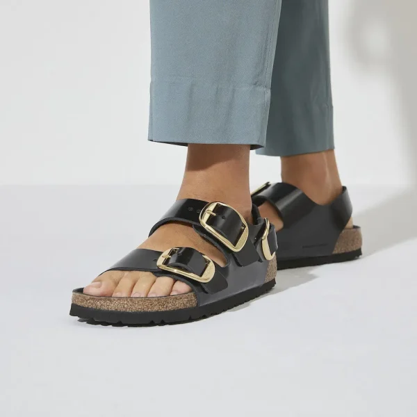 Milano Big Buckle Natural Leather Patent High Shine Black - Image 3
