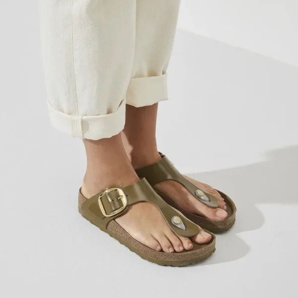 Gizeh Big Buckle Natural Leather Patent High Shine Mud Green - Image 3