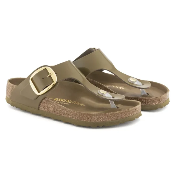 Gizeh Big Buckle Natural Leather Patent High Shine Mud Green - Image 6
