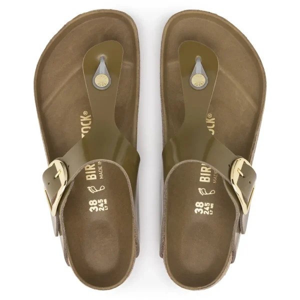 Gizeh Big Buckle Natural Leather Patent High Shine Mud Green - Image 5