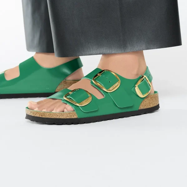 Milano Big Buckle Natural Leather Patent High Shine Digital Green - Image 3