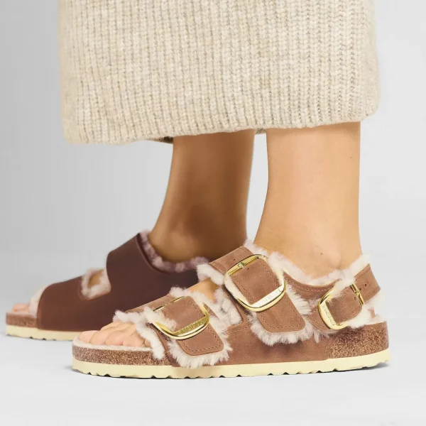 Milano Big Buckle Shearling Oiled Leather Cognac - Image 3