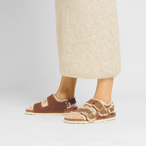 Milano Big Buckle Shearling Oiled Leather Cognac - Image 2