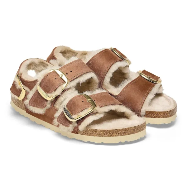 Milano Big Buckle Shearling Oiled Leather Cognac - Image 6