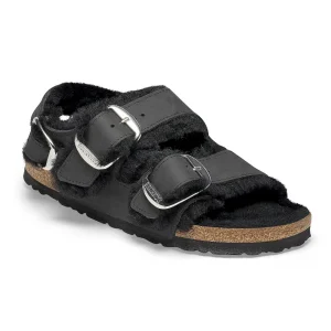 Milano Big Buckle Shearling Oiled Leather Black