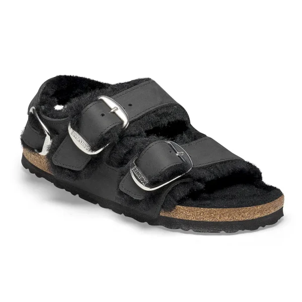 Milano Big Buckle Shearling Oiled Leather Black