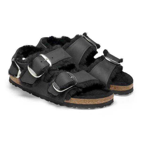 Milano Big Buckle Shearling Oiled Leather Black - Image 6
