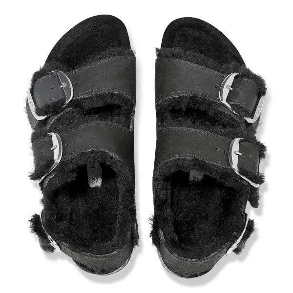 Milano Big Buckle Shearling Oiled Leather Black - Image 5
