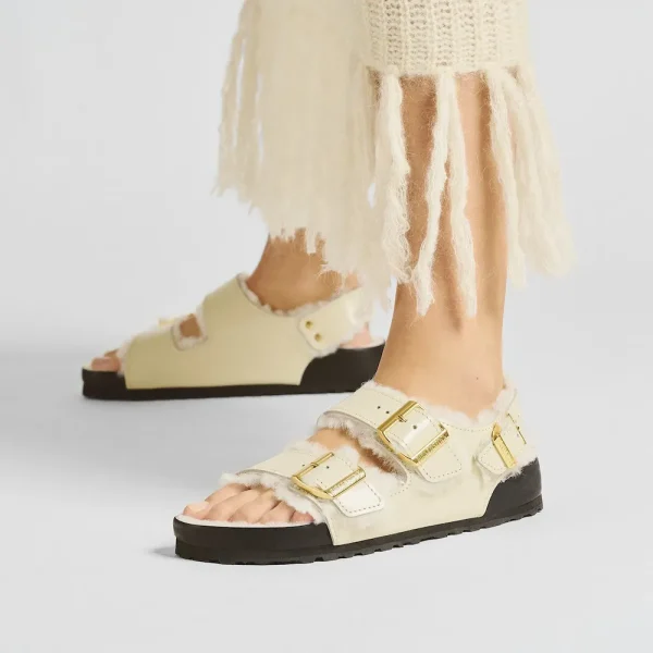 Milano Shearling Natural Leather- Shearling High Shine Ecru - Image 3