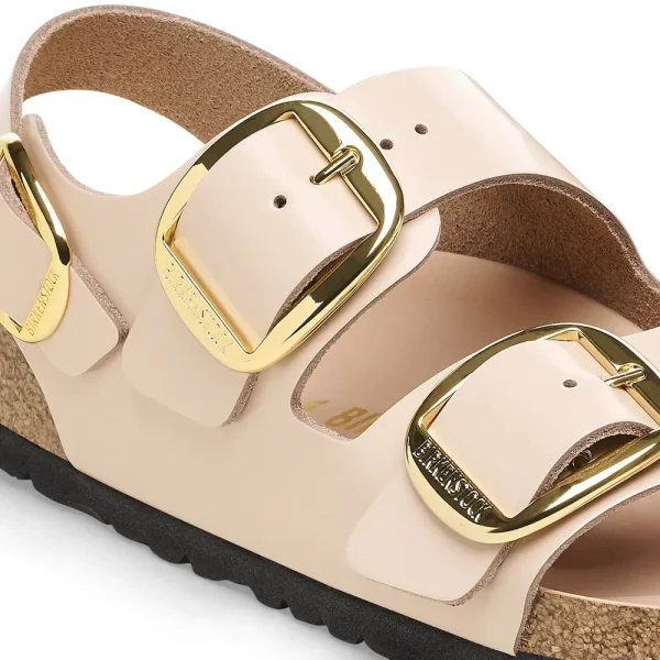 Milano Big Buckle Natural Leather Patent High Shine New Beige - Image 8