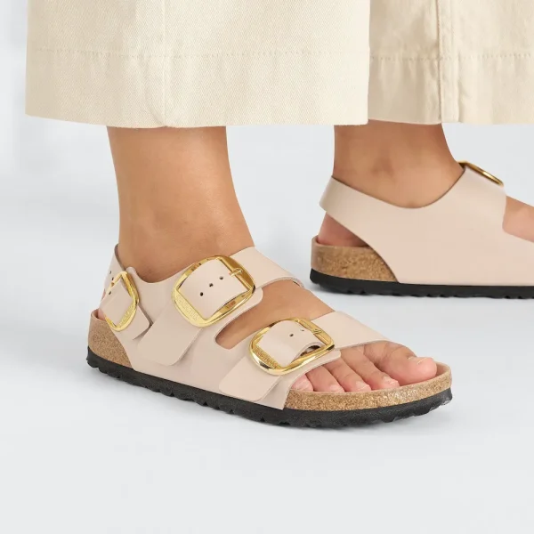 Milano Big Buckle Natural Leather Patent High Shine New Beige - Image 3