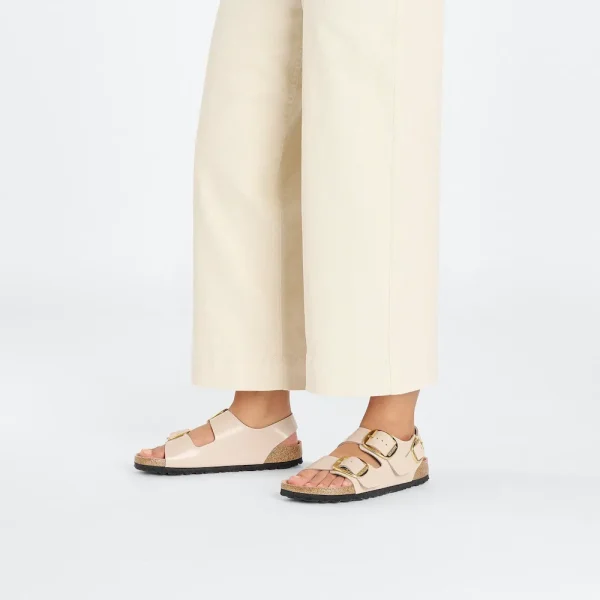 Milano Big Buckle Natural Leather Patent High Shine New Beige - Image 2