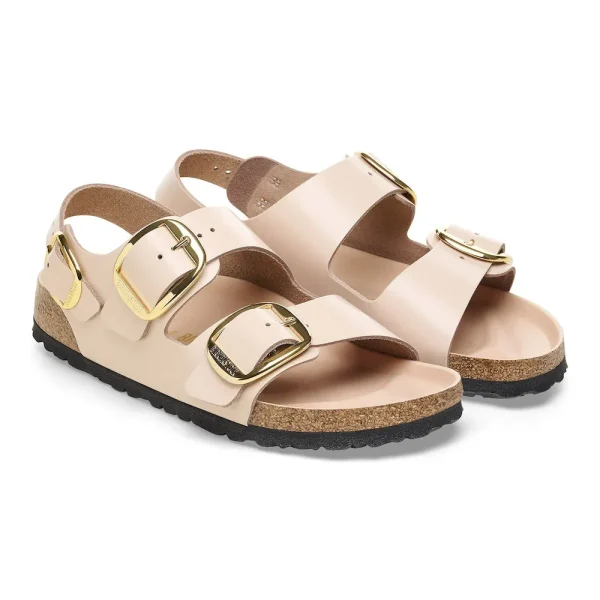 Milano Big Buckle Natural Leather Patent High Shine New Beige - Image 6
