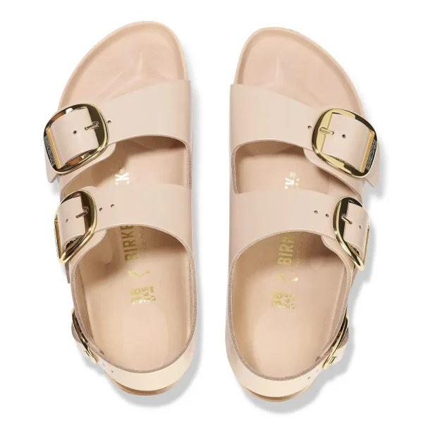 Milano Big Buckle Natural Leather Patent High Shine New Beige - Image 5
