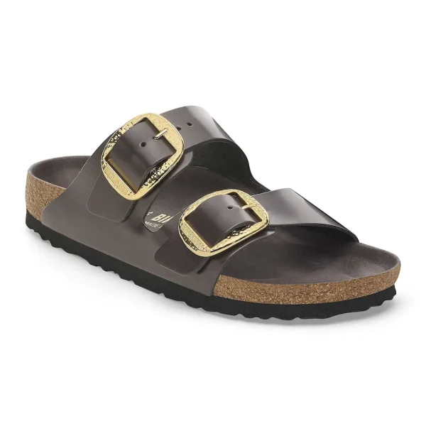 Arizona Hammered Big Buckle Natural Leather Patent High-Shine Espresso