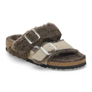 Arizona Teddy Split Suede Leather-Shearling Concrete Gray/ Stone Coin