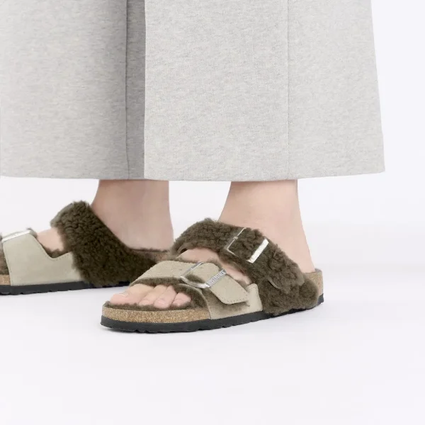 Arizona Teddy Split Suede Leather-Shearling Concrete Gray/ Stone Coin - Image 3