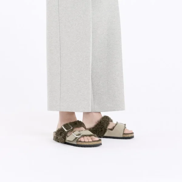 Arizona Teddy Split Suede Leather-Shearling Concrete Gray/ Stone Coin - Image 2