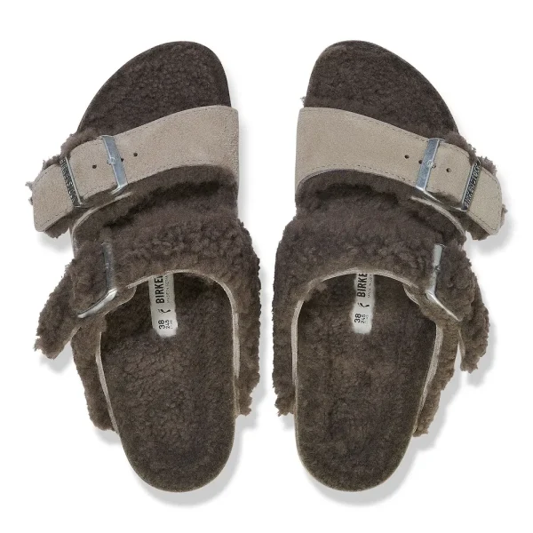Arizona Teddy Split Suede Leather-Shearling Concrete Gray/ Stone Coin - Image 5