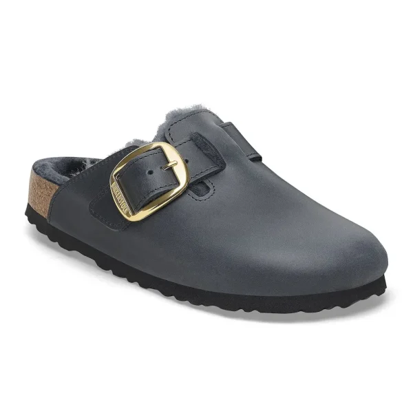 Boston Big Buckle Shearling Oiled Leather Midnight Blue