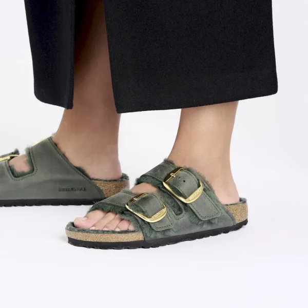Arizona Big Buckle Shearling Oiled Leather Thyme - Image 3