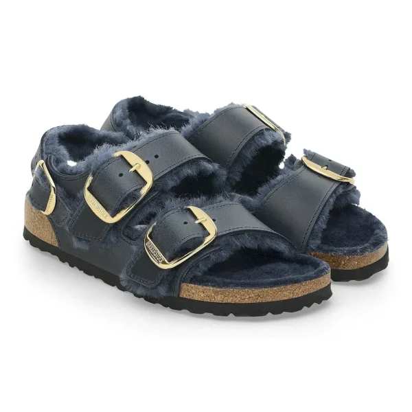 Milano Big Buckle Shearling Oiled Leather Midnight Blue - Image 6