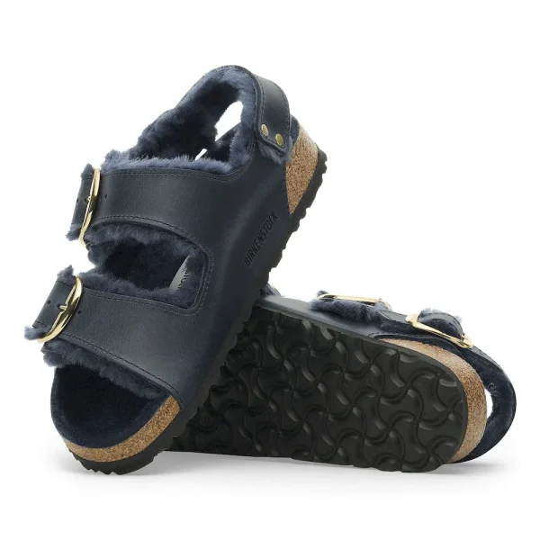 Milano Big Buckle Shearling Oiled Leather Midnight Blue - Image 4