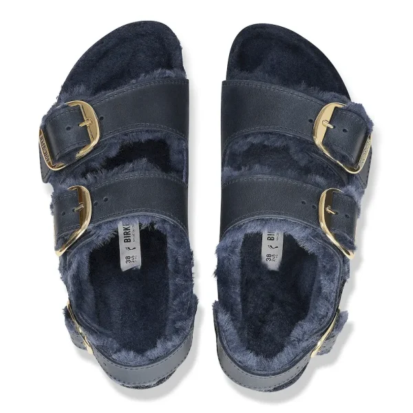 Milano Big Buckle Shearling Oiled Leather Midnight Blue - Image 5