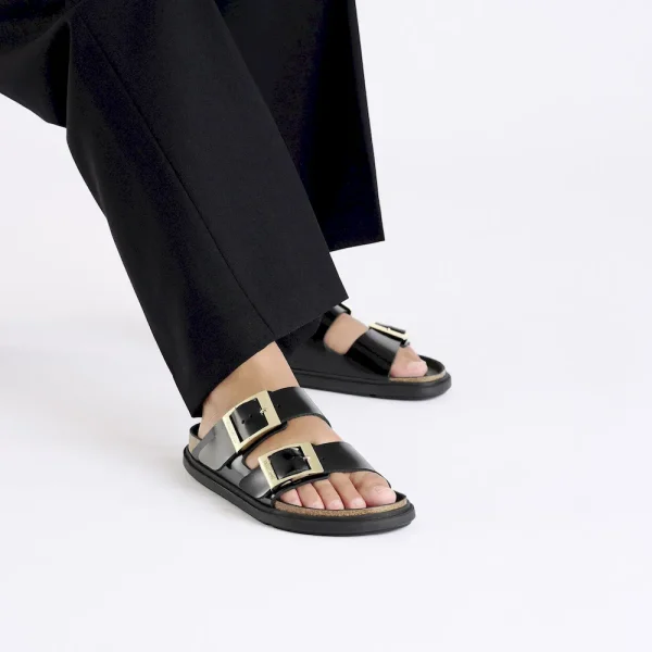 Arizona Droplet Buckle Natural Leather Patent High Shine Black - Image 3