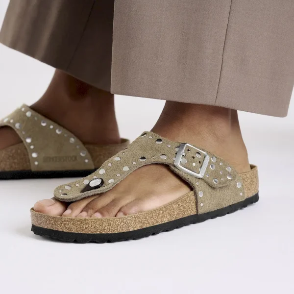 Gizeh Rivets Suede Leather Taupe - Image 3