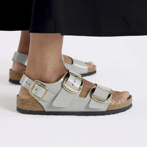 Milano Big Buckle Natural Leather Patent High Shine Stone Coin - Image 3