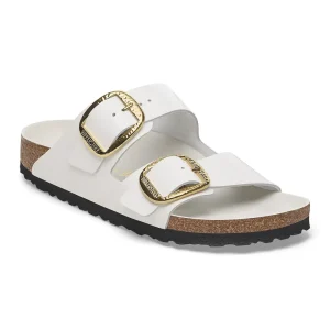 Arizona Hammered Big Buckle Natural Leather Patent High-Shine Antique White