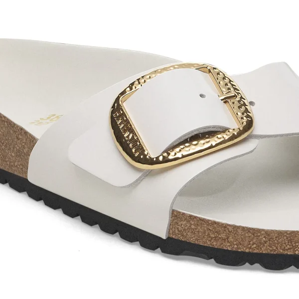Madrid Hammered Big Buckle Natural Leather Patent High-Shine Antique White - Image 8