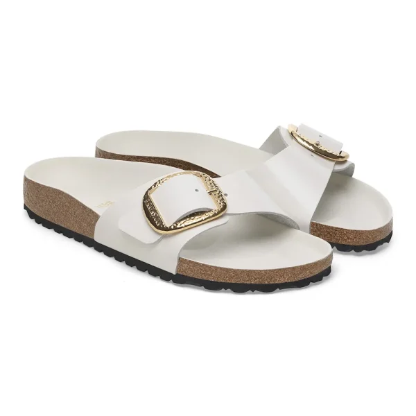 Madrid Hammered Big Buckle Natural Leather Patent High-Shine Antique White - Image 6