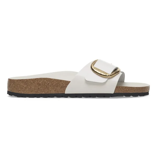 Madrid Hammered Big Buckle Natural Leather Patent High-Shine Antique White - Image 7