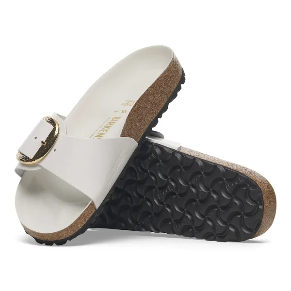 Madrid Hammered Big Buckle Natural Leather Patent High-Shine Antique White - Image 4