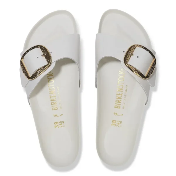 Madrid Hammered Big Buckle Natural Leather Patent High-Shine Antique White - Image 5
